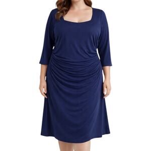 Kiyonna Square Neck Ruched Cocktail Dress Blue Plus Size Size 1/ 1X